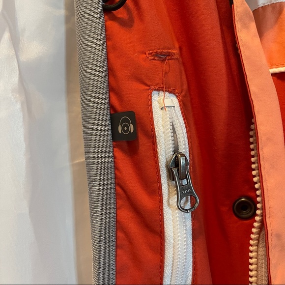 Columbia White w/Orange Coral Waterproof Breathable Jacket w/ hidden hood Size L - Picture 10 of 12
